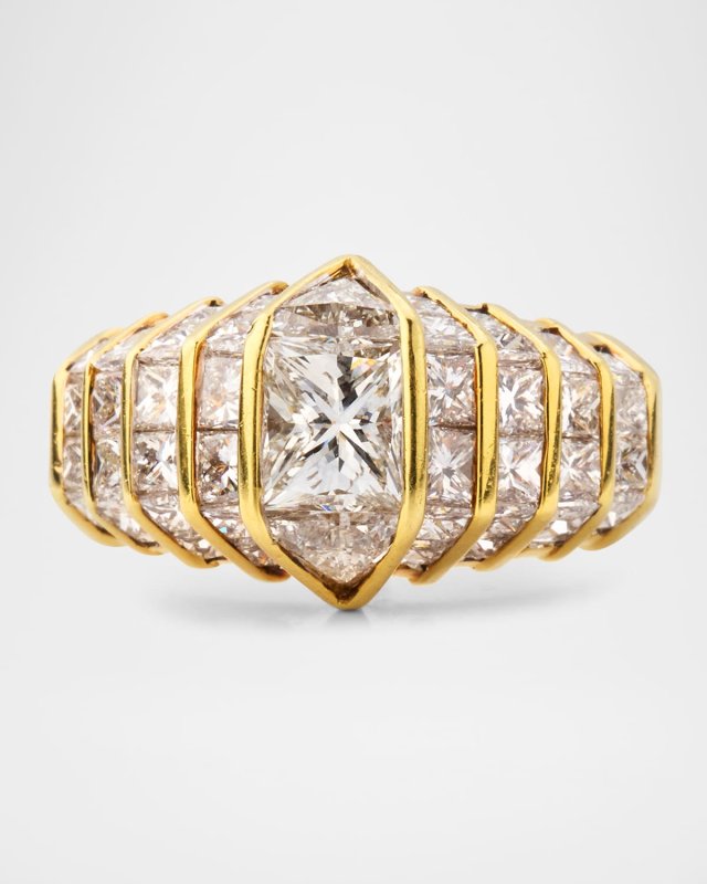 Estate 18K Yellow Gold Princess Cut Diamond Channel Setting Engagement Ring, Size